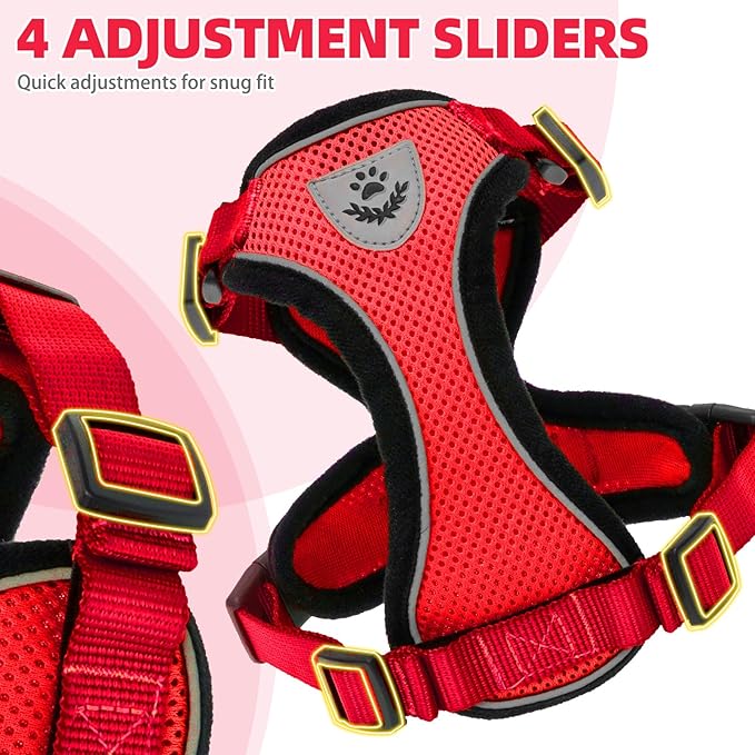 PUPTECK Cat Harness and Leash Set Escape Proof Reflective Cat Walking Harness Adjustable Soft Breathable Mesh Vest for Small Pets, Red, M