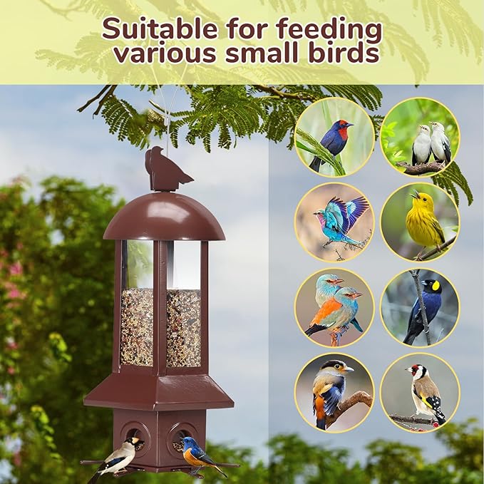Professional Squirrel Proof Bird Feeders - Sorflife Large Capacity 5.06 lbs, Reliable and Rust Resistant Metal Bird Feeding Station for Prevents Squirrels from Stealing Food and Easy Refilling Brown