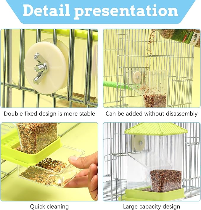Hamiledyi No Mess Bird Feeders Water Dispenser Set Parakeet Seed Container Automatic Cage Feeder with Perch Transparent Cage Accessories for Budgies, Parakeets, Canaries, Lovebirds, Finches