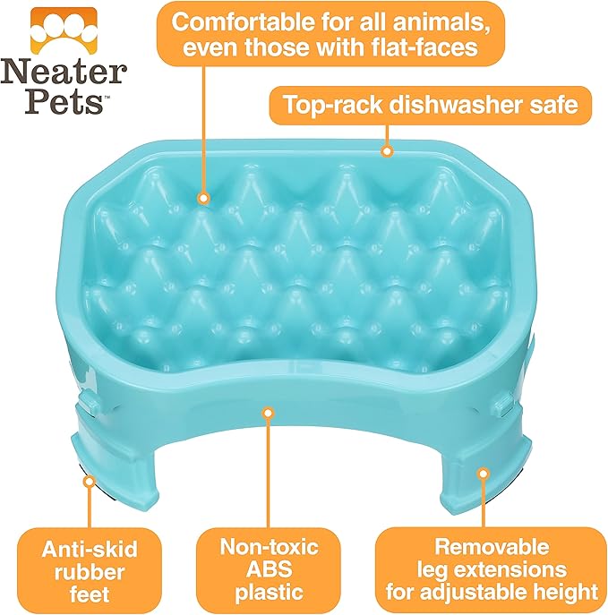 Neater Pet Brands – Neater Raised Slow Feeder Dog Bowl – Elevated and Adjustable Food Height - (6 Cup, Aquamarine)