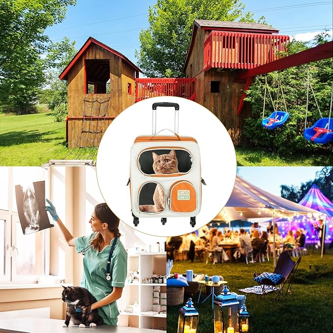 Pet Backpack Carrier, Portable and Ventilated, Nylon Dogs Cats and Small Animal Travel Bag 14.17", (Orange, 1 Pcs), Intended for Hiking/Camping/Traveling