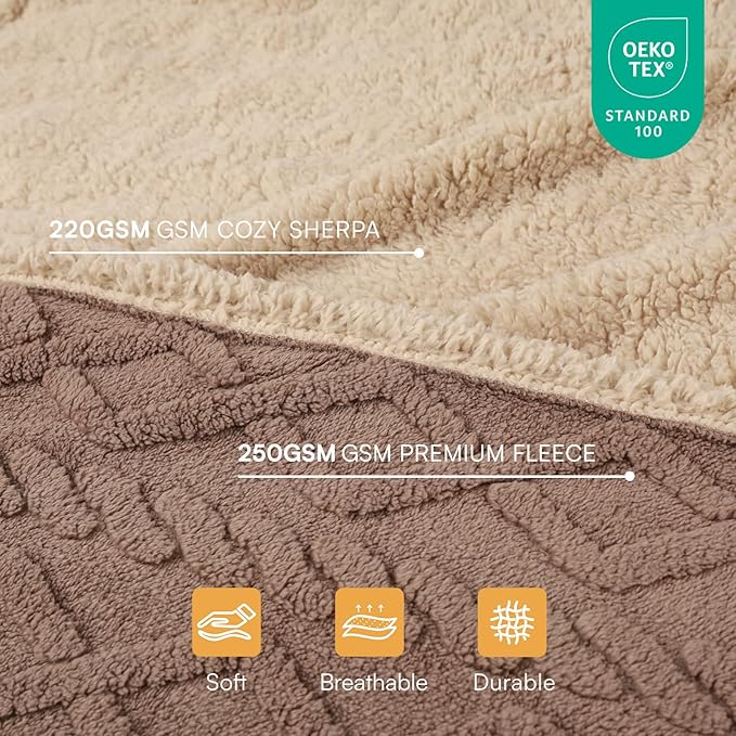 Waterproof Pet Blanket, Liquid Pee Proof Dog Blankets for Sofa Bed Couch, Reversible Sherpa Fleece Furniture Protector Cover for Small Medium Large Dogs Cats,Khaki Large（65" x 57"）