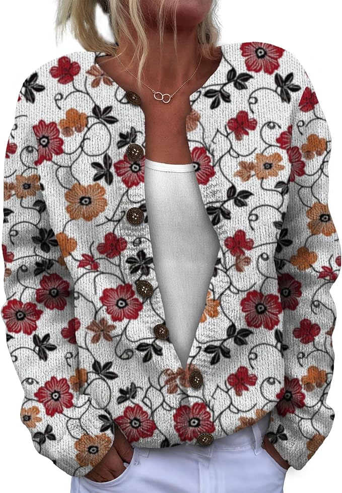 Women Sweaters Cardigan Fashion Long Sleeve Crewneck Sweaters Button Chunky Outerwear Fall Winter Casual Wear