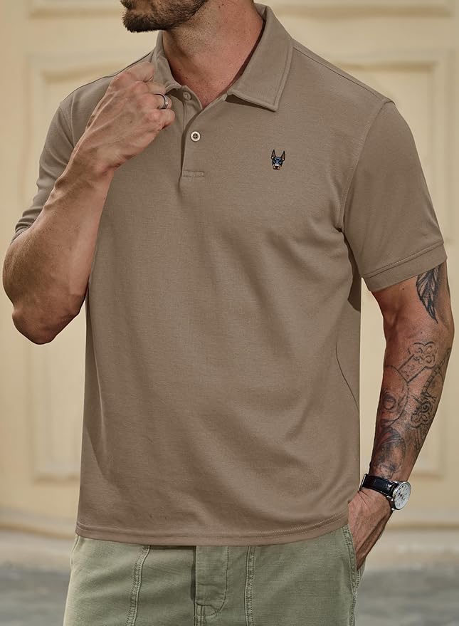 Men Embroidered Doberman Polo Casual Short Sleeve Plain Collar Shirt (S-XXL)