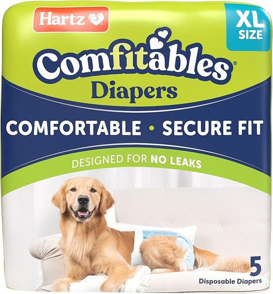 New! Hartz® Comfitables® Disposable Dog Diapers, Size XL 5 count, Comfortable & Secure Fit, Easy to Put On, Super Absorbent Male and Female Diaper