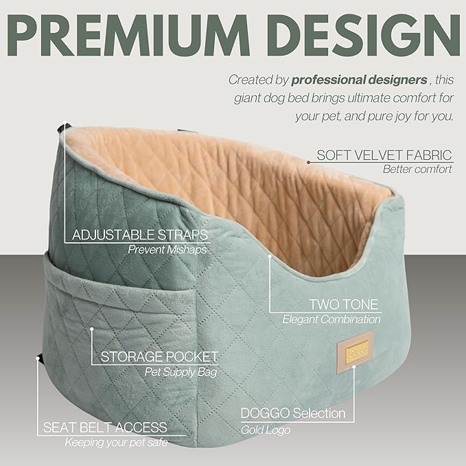 Premium 2-in-1 Dog Car Seat & Home Bed for Small Dogs – Premium Travel Pet Bed with Safety Straps, Stylish Design, Soft Plush Cushion & Secure Portable Comfort – Under 30lbs (Green)