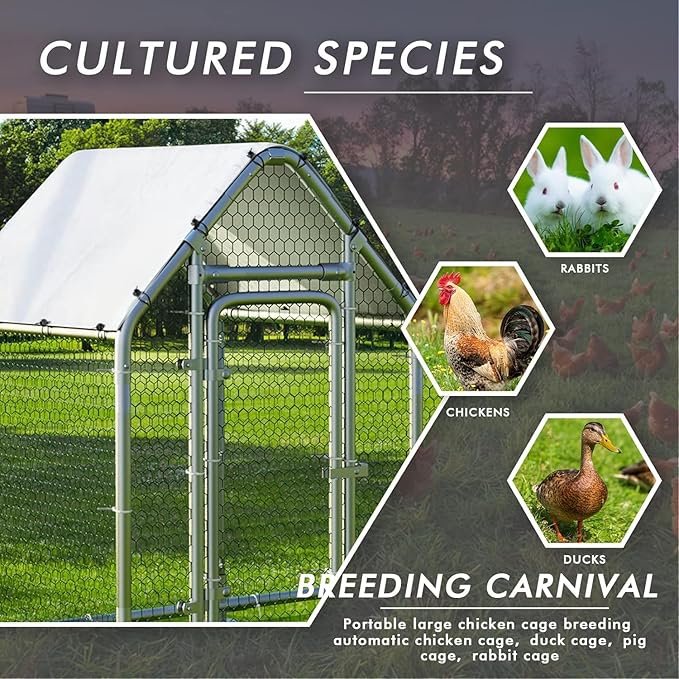 LEMBERI Small Metal Chicken Coop, Walk-in Chicken Run,Galvanized Wire Poultry Chicken Hen Pen Cage, Rabbits Duck Cages with Waterproof and Anti-Ultraviolet Cover for Outside,Backyard and Farm