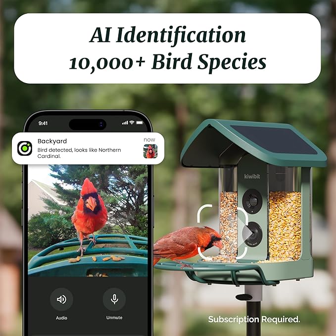 Beako™ Smart Bird Feeder with 4K Camera 4.4W Solar Roof for Outdoors - Ultra HD Live Stream & Photos, 10,000+ Bird Species AI-Identified, Real-Time Motion Detection, Easy Setup, Refill & Clean