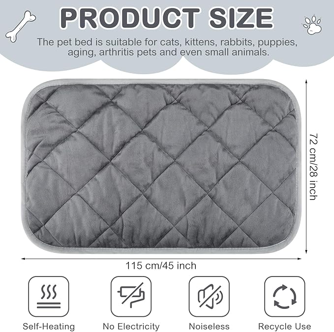 4 Pack Self Heating Cat Pad Self Warming Dog Mat Reflects Body Heat Extra Warm Thermal Pet Pad Washable Dog Cat Bed Crate Bed Mat Blanket(Gray,45 x 28 Inch)