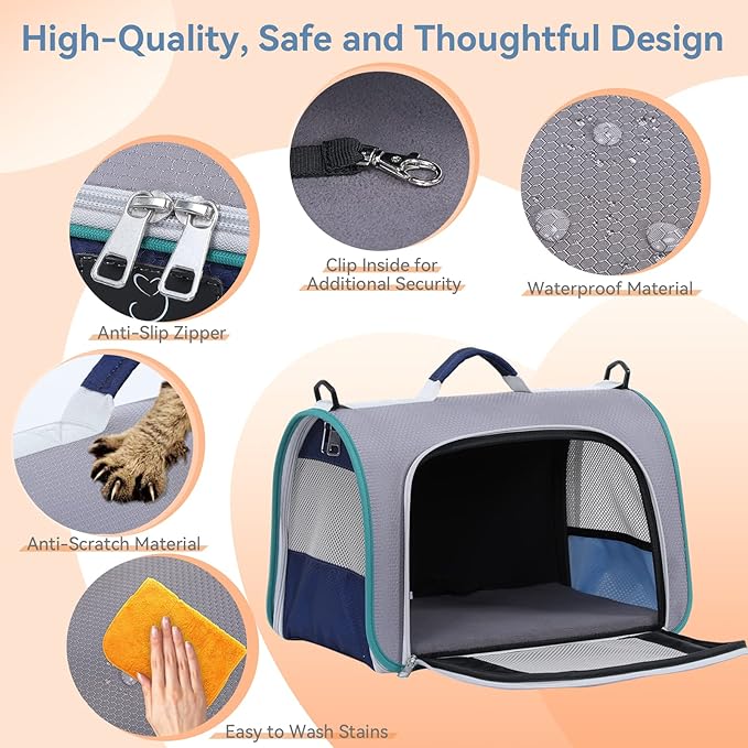 A4Pet Cat Carriers Dog Carrier Pet Carrier, TSA Airline Approved Small Dog Carrier for Cats Dogs Puppies (Up to 15lbs), Washable Soft-Sided Collapsible Travel Puppy Carrier