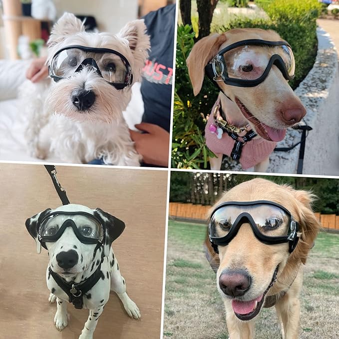 Pack of 2 Dog Goggles Dog Sunglasses for Medium to Large Breed Anti-UV Eye Protection with Adjustable Straps- Silver & Transparent