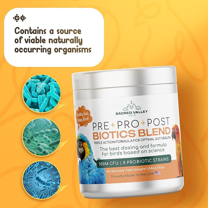 Parrot Probiotic, Prebiotic and Postbiotic, Pet Bird Supplies, Used with Water, Vitamins, Budgie Treats, Baby Parrot Formula, Parrot Medicine, Mix in Parrot Food
