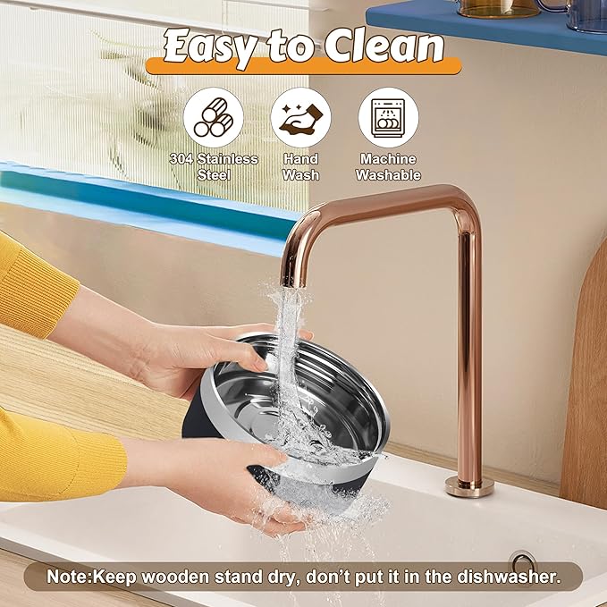 UPSKY Elevated Dog Bowls – 27oz Stainless Steel Anti-Spill Set with Wooden Stand, Double Raised Bowls for Small/Medium Dogs to Reduce Neck Strain & Improve Digestion