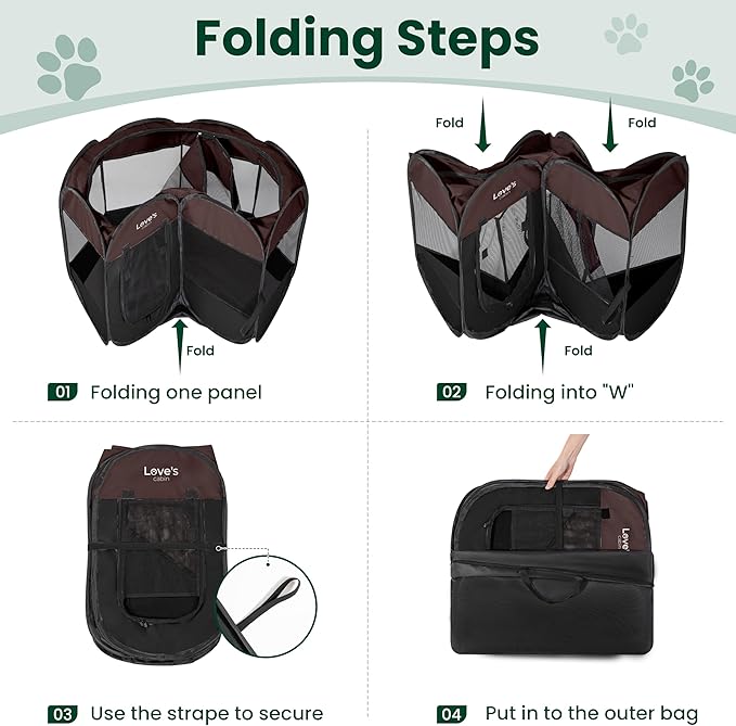 Love's cabin Pet Puppy Dog Playpen, Medium Dog Tent Crates Cage Indoor/Outdoor, Portable Playpen for Cat, Foldable Pop Up Dog Kennel Playpen with Carring Case, Removable Zipper Top, Brown