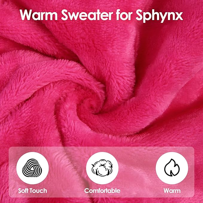 SUNFURA Sweaters for Cats, Hairless Sphynx Sweater Kitten Pullover with Sleeves, Warm and Soft Cat Pajamas Fleece Sweatshirt Jumpsuit, Turtleneck Clothes for Fall Winter, Hot Pink S