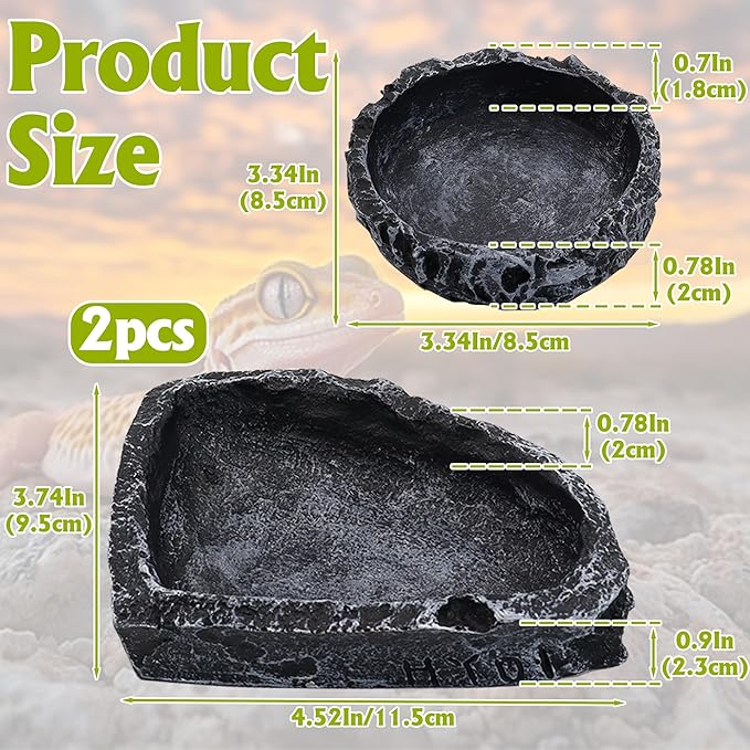 3 Pack Reptile Water Dish, Samll Snake Water Bowl, Leopard Crested Gecko Tank Accessories, Bearded Dragon Food Dish, Feeding Dish Kit for Tortoise, Lizard, Frog, Hermit Crab (3 Pack)