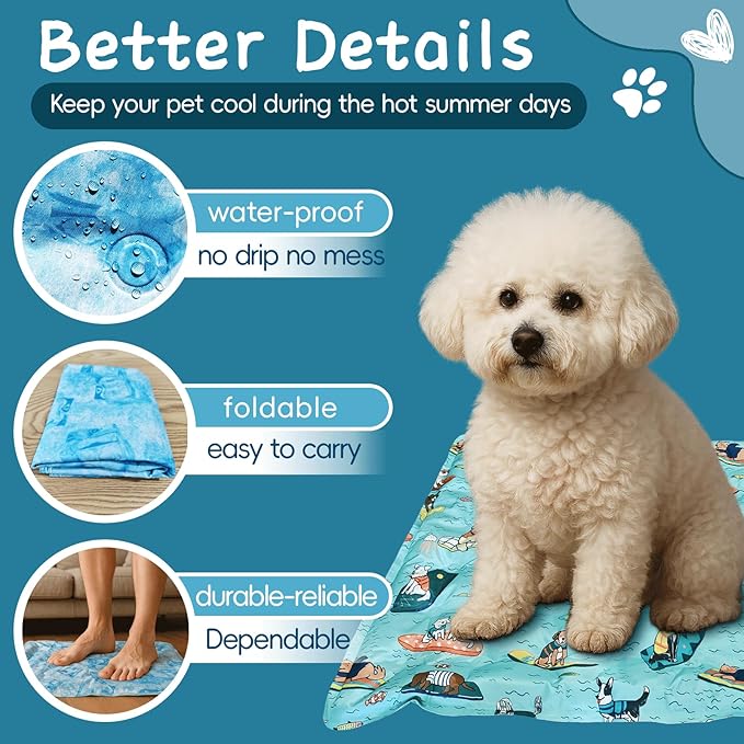 Cooling Pad for Dog,Instant Pet Cool Mat for Puppy,Comfortable Cool Pet Mat for Cat.Portable Dog Bed for Summer. Suitable for Outdoor Summer Crate Pad.Long Time Cooling.Animal(Size-M 15.7 * 19.7in)