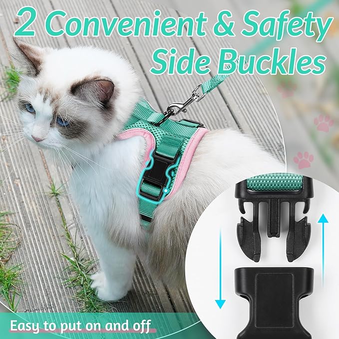 rabbitgoo Cat Harness and Leash for Walking, Escape Proof Soft Adjustable Vest Harnesses for Cats, Easy Control Breathable Reflective Strips Jacket, Pink&Light Green, XXS