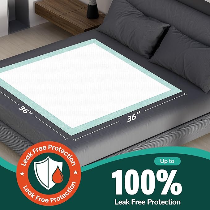 Bed Pads with Adhesive Strips 36''X36'', 30 Count Chucks Disposable Underpads Extra Large Thicker Incontinence Pads for Unisex Adult, Senior, Kids and Pet