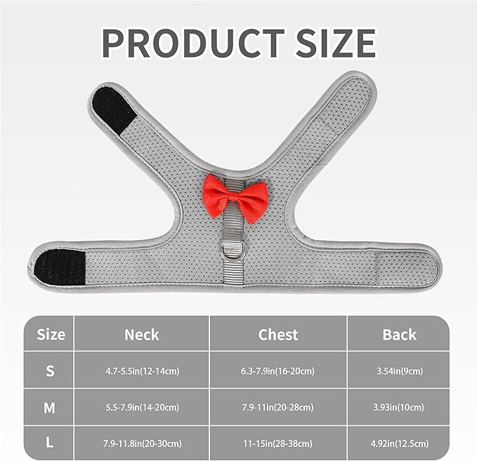 AIITLE Rabbit Harness and Leash Set with Cute Bow, Soft Breathable Mesh Vest Harness for Rabbits Kitten Ferret Puppy Small Pets Walking Supplies Grey L