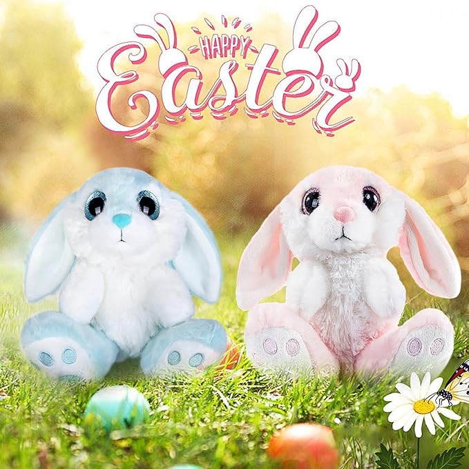 My OLi Bunny Stuffed Animal Pack of 2 Plush Rabbit 7in Stuffed Bunny with Floppy Ear Bedtime Friend Soft Toy Gifts for Girls Boys Kids, Pink & Blue