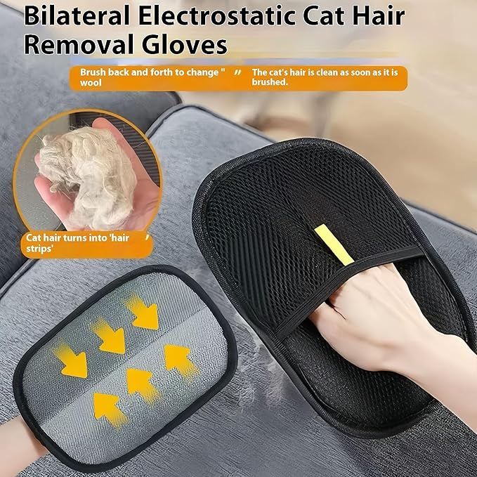 Mitt for Cat Dog, Electrostatic Pet Hair Remover, Two-Way Sticky Design, Washable Reusable Grooming Gloves for Pet Hair & Dirt (2 PCS)