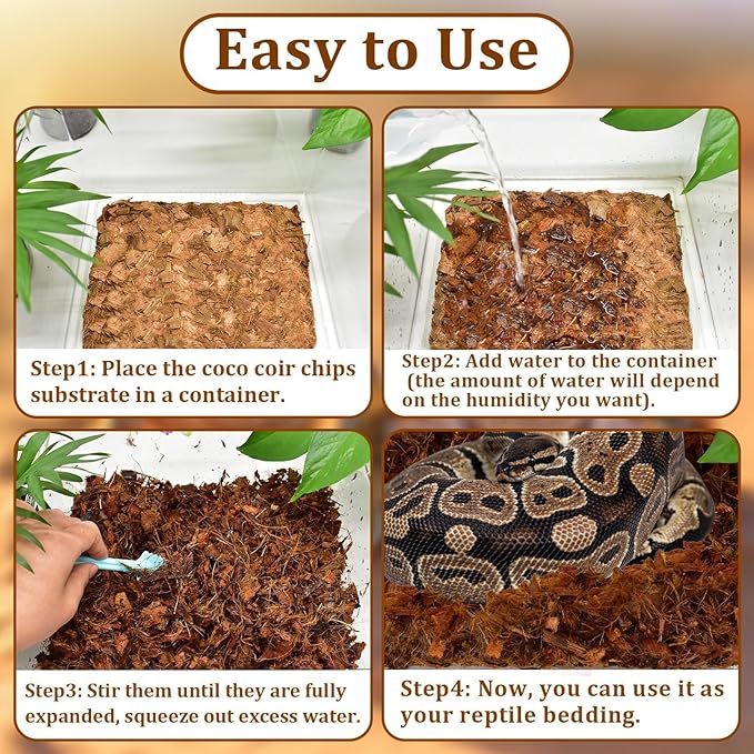 Halatool 10LB Coconut Chips Substrate 72QT Natural Coconut Husk for Reptiles Coco Cypress Mulch Aquarium Terrarium Bedding for Corn Snake Ball Python Tortoise Frog Gecko Hermit Crab Reptile Tank