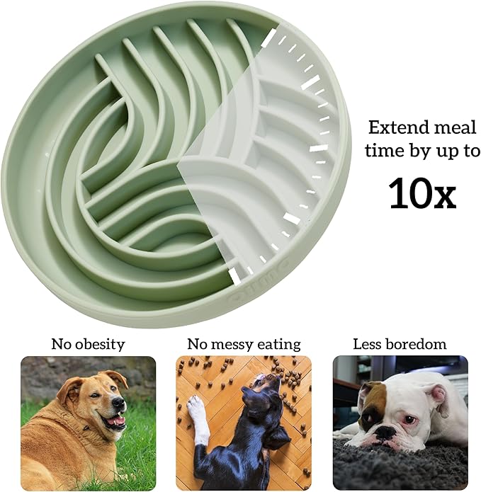 OHMO Slow Feeder Dog Bowls(Tree Life, Sage Green) Enrichment Soft Silicone Food Safe Feeding Bowl Non Slip Suction Cup for All Breed Pet, Cat Slow Down Eating Dishes, Boredom and Anxiety Reducer