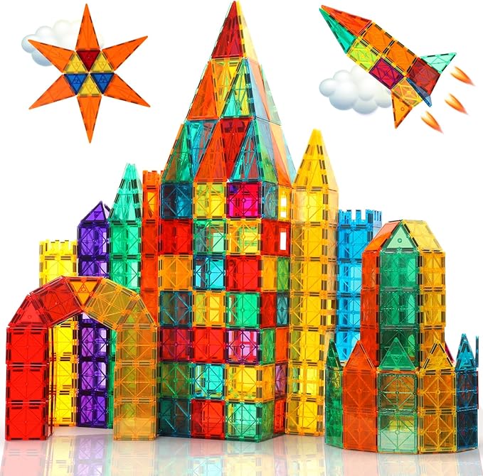 Magnetic Building Tiles for Kids,64 PCS Educational Magnetic Stacking Blocks for Boys Girls, Magnets Construction Toys,Stem Preschool Kindergarten Learning Toys