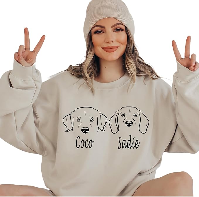 Custom Dog Mom Shirt for Women Pet Ears Sweatshirt with Name Unique Puppy Line Art Cute Dad Hoodie for DogDad Owner Lover