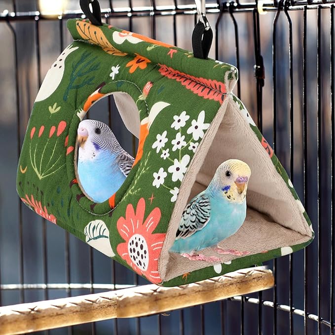 Rypet Winter Warm Bird Nest House - Hanging Hammock Velvet Shed Hut Cage Plush Fluffy Birds Hideaway Sleeping Bed Fuzzy for Parrot Parakeet Cockatiels Budgies Lovebird Small（Green）