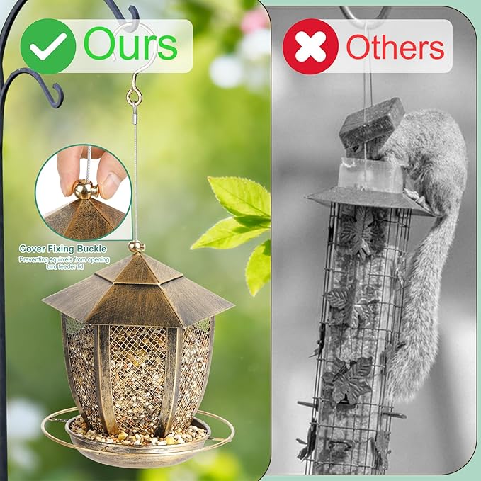LBTING Bird Feeder for Outside, Hexagon Lantern-Shaped Metal Bird Feeder, Squirrel Proof Wild Bird Feeders for Hanging Outdoor Garden Yard