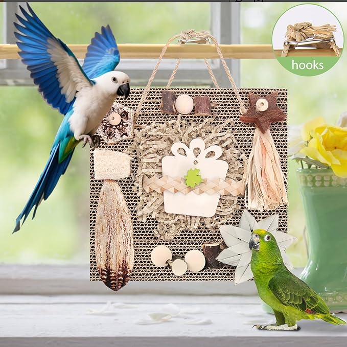 Kyouki Bird Toys, Parakeet Toys, Parrot Toy, Conure Hanging Chewable Cardboard Foraging Toys Suitable for Budgies, Cockatiels, Lovebirds, Sun Conures - and Other Small/Medium Parrots (Large)