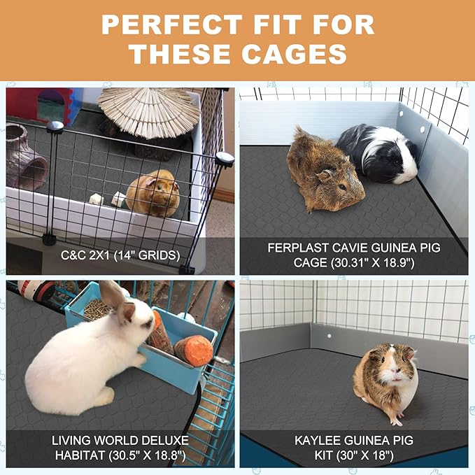 Washable Guinea Pig Liners for Cage, 3 Pack 24" X 47" Super Absorbent Reusable Guinea Pig Bedding Pee Pads Tarp Bottom for C&C Cage with Rabbits, Bunny, Chinchesillas, and Other Small Animals