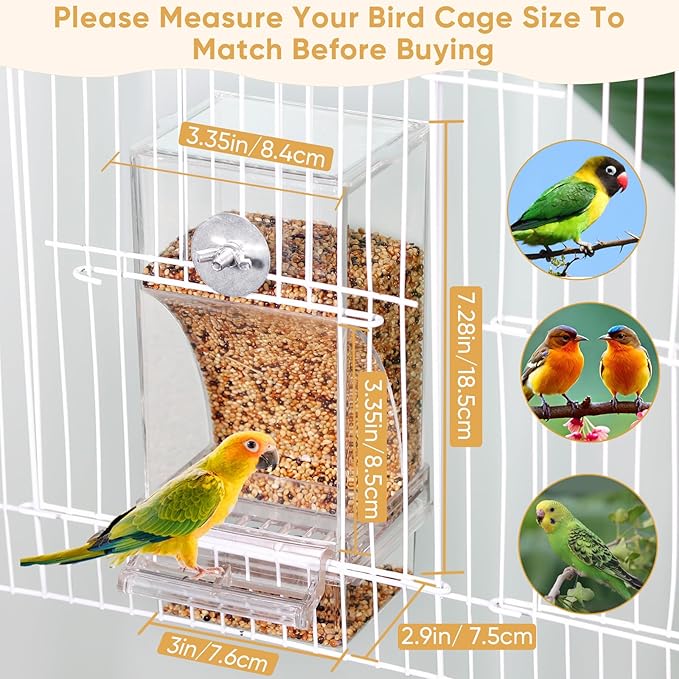 No Mess Bird Feeder for Cage, Automatic Drinker for Parakeet, Canary & Budgies (Orange)