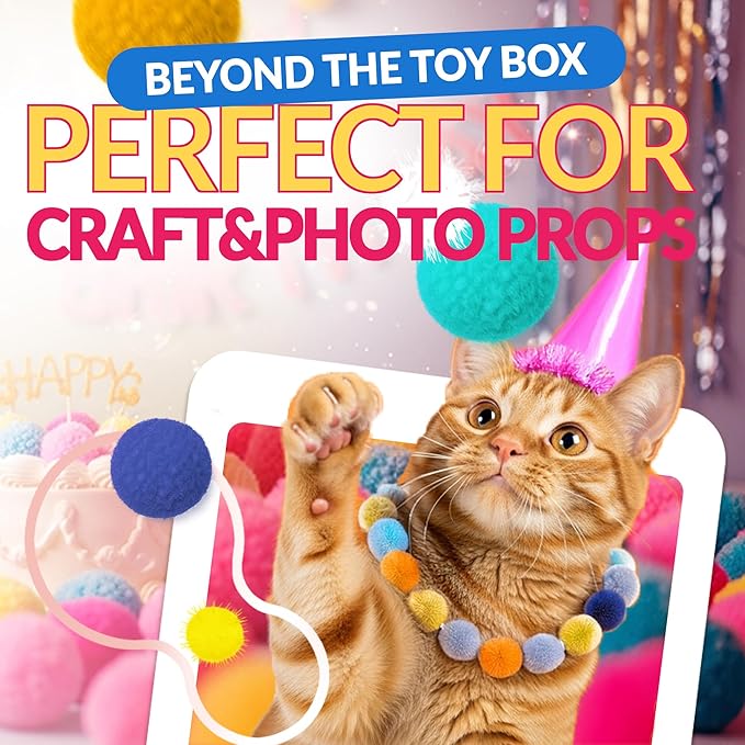 HA SHI Cat Toy Balls – 800-Pack Pom Pom Balls, Soft, Bouncy, Sparkle, Multi-Color & Mixed Sizes, No-Bell Toys for Indoor Cats & Kittens, Great for Quiet Night Play & Small Spaces