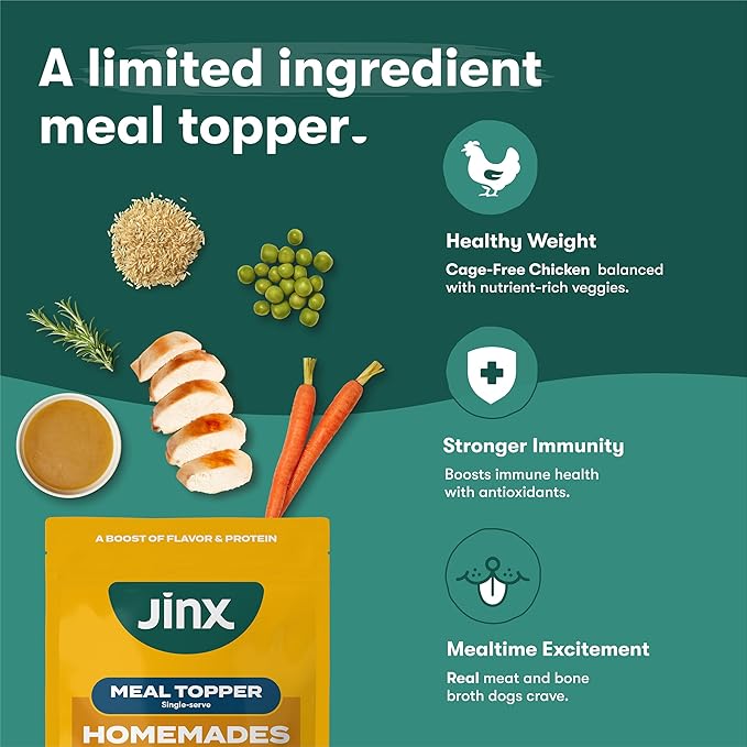 Jinx Chicken Dog Wet Food, Meal or Mix in Dog Toppers for Dry Food, Made with Real Chicken, Bone Broth & Brown Rice, No Fillers, Puppy, Adult, Senior, 3oz, 8 Pack