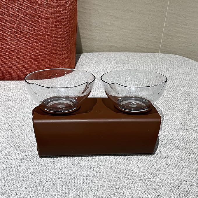 Luck Dawn Double Elevated Pet Bowls with Raised Stand, 15 Tilted Bowl Design, Neck Guard Stand, Raised Food and Water Feeder for Cats or Small Dogs