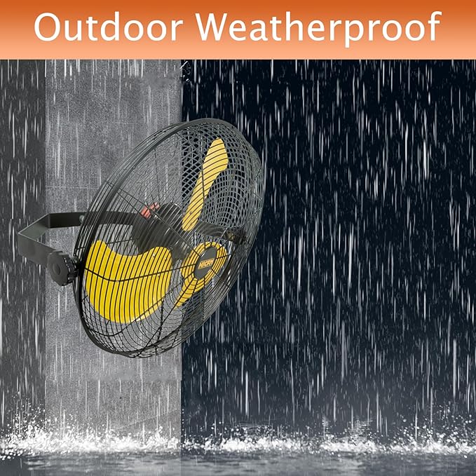HiCFM 5100 CFM 20 inch Outdoor High Velocity Wall Mounted Fan with IP44 Enclosure Motor, Sealed Control Box, 9 FT Cord & GFCI Plug, Weatherproof for Patio, Workstation - UL Listed, 2 Pack