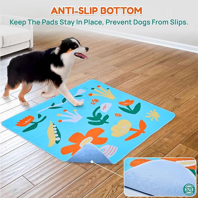 BurgeonNest Washable Pee Pads for Dogs, 2 Pack 30''x36'' Super Absorbent, Leakproof & Non-Slip Reusable Potty Pads for Dogs, Puppy, Playpen, Crate, Whelping Box, Potty Training, Blue