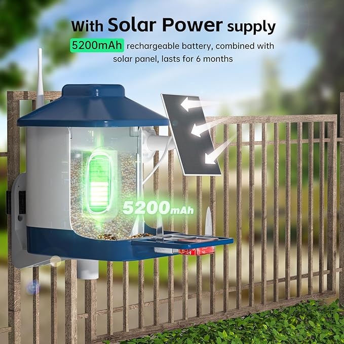 Bird Feeder with Camera, AI Bird Identification, Full HD Live Video, Solar Powered, 2.4Ghz WiFi, Nstant Arrival Alerts - Best Gifts for Bi rd Lovers