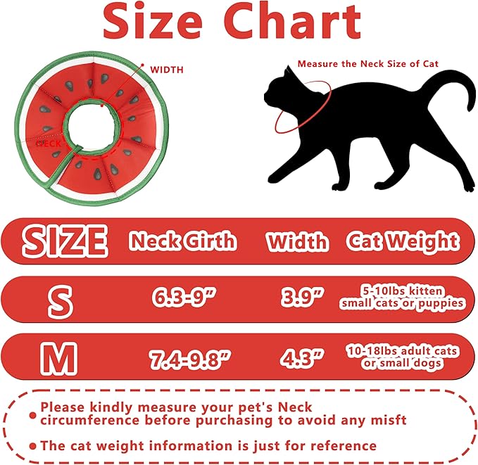 Soft Adjustable Cat Cone Collar, Comfortable Recovery Collar for Cats After Surgery (Watermelon, Small)