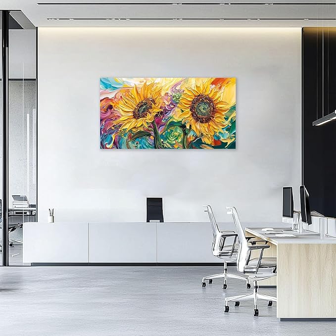 Large Sunflower Wall Art Canvas Living Room Floral Flower Pictures Framed Prints Oversize Wall Decor Painting for Bedroom Dining Office Home 60"x30"