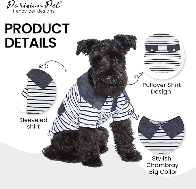 Parisian Pet Preppy Boy Polo Dog Shirt – Puppy Outfits – 100% Cotton Doggie Clothes – Cute Machine Washable Puppy Apparel - Dog Shirts for Large Dogs 2XL