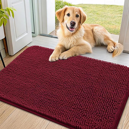 Smiry Dog Door Mat for Muddy Paws 36x24, Absorbs Moisture and Dirt Doormat, Non-Slip Washable Quick Dry Chenille Front Door Mat Indoor Entrance, Entryway Carpet for Inside Floor, Burgundy