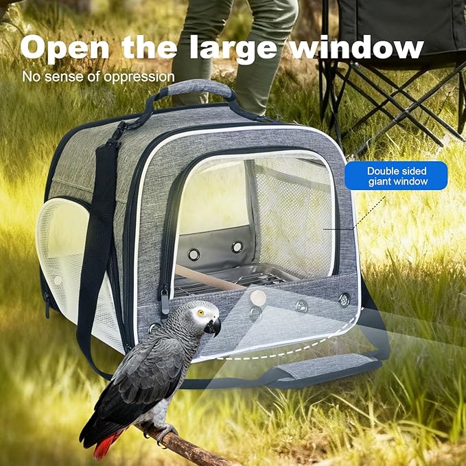 halinfer Bird Carry Carrier to Transport Large Size Parrot, Portable Bag with Metal Tray and Grid for Medium and Large Birds Like African Grey, Long Tail Cockatiel and Parrot