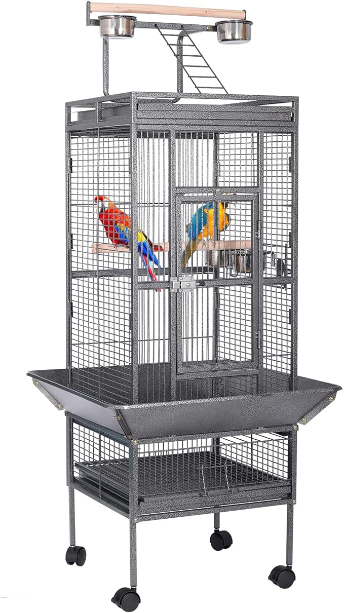 HSM 62 Inch Wrought Iron Large Bird Flight Cage with Rolling Stand for African Grey Parrot Cockatiel Sun Parakeet Conure Lovebird Canary…
