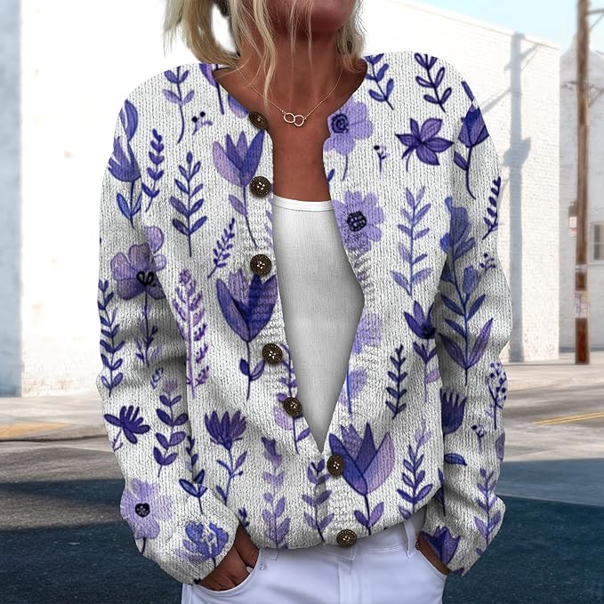 Women Sweaters Cardigan Fashion Long Sleeve Crewneck Sweaters Button Chunky Outerwear Fall Winter Casual Wear