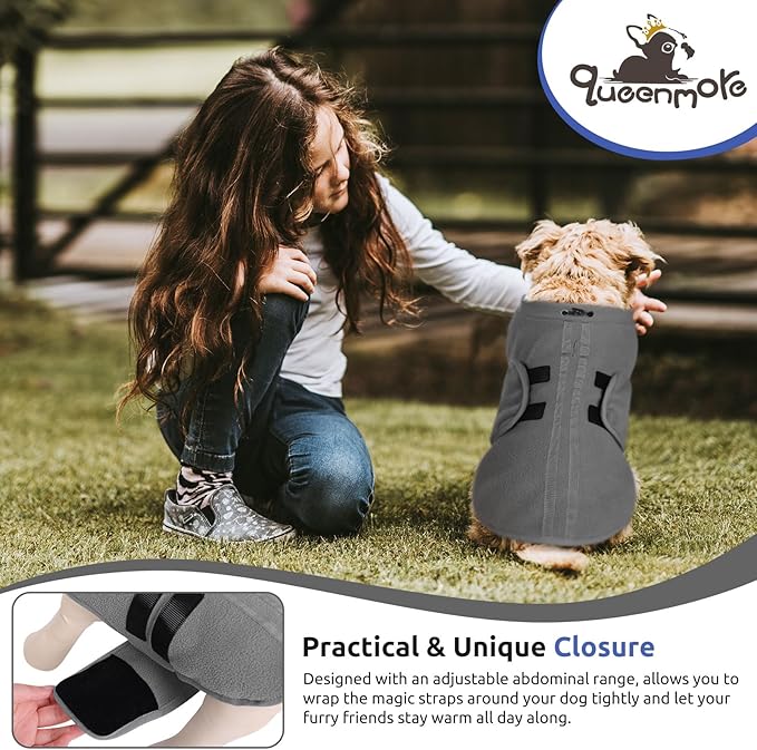 Queenmore Small Dog Sweaters, Soft Fleece Vest Pullover Dog Jacket with Leash Hole, Warm Winter Dogs Clothes Cold Weather Doggy Dachshund Sweater for Small Doggy Cats Boy or Girl (Grey, S)