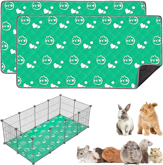 2 Pack Guinea Pig Bedding - Washable Guinea Pig Liners for C&C 2x4 Cage, Waterproof Reusable & Anti Slip Pee Pads Super Absorbent Mats for Small Animal Rabbit Hamster Rat (Green, 57 x 28 Inch)